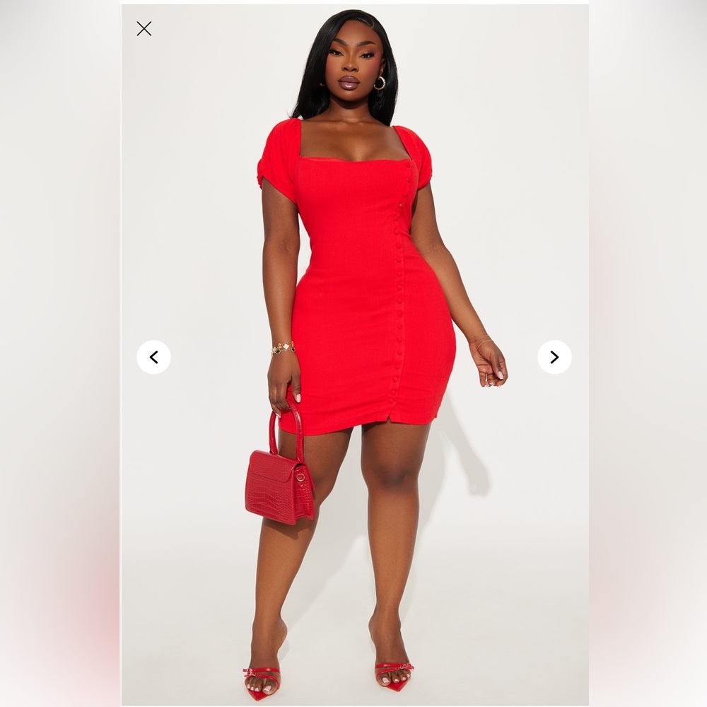 Red Stretch Linen Micro Mini Dress - Picture 5 of 6
